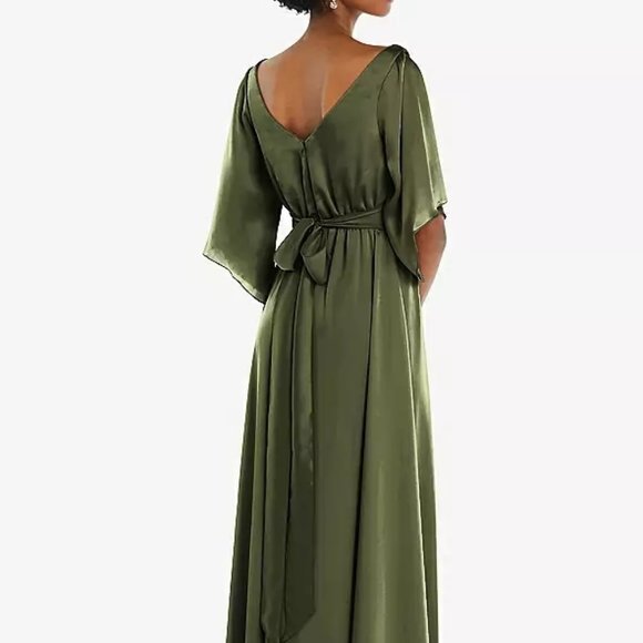 Dessy Asymmetric Bell Sleeve Wrap Maxi Dress with Front Slit.. Sage Green..Sz LG - Picture 3 of 7